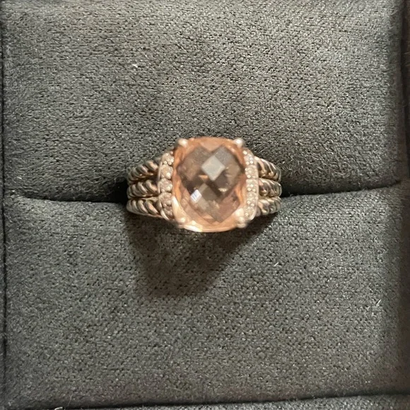 Authentic David Yurman Petite Wheaton Morganite and Diamonds, 10mm - Picture 1 of 9